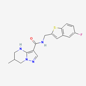 molecular formula C17H17FN4OS B7435191 N-[(5-fluoro-1-benzothiophen-2-yl)methyl]-6-methyl-4,5,6,7-tetrahydropyrazolo[1,5-a]pyrimidine-3-carboxamide 