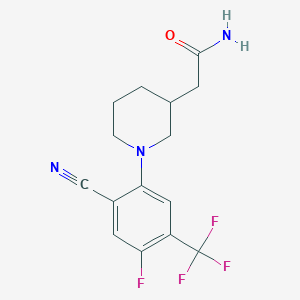 molecular formula C15H15F4N3O B7435299 2-[1-[2-Cyano-4-fluoro-5-(trifluoromethyl)phenyl]piperidin-3-yl]acetamide 