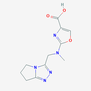 molecular formula C11H13N5O3 B7435318 2-[6,7-dihydro-5H-pyrrolo[2,1-c][1,2,4]triazol-3-ylmethyl(methyl)amino]-1,3-oxazole-4-carboxylic acid 