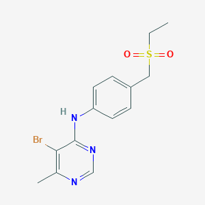 molecular formula C14H16BrN3O2S B7435398 5-bromo-N-[4-(ethylsulfonylmethyl)phenyl]-6-methylpyrimidin-4-amine 