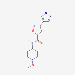 molecular formula C14H21N5O3 B7435408 N-(1-methoxypiperidin-4-yl)-3-(1-methylpyrazol-4-yl)-4,5-dihydro-1,2-oxazole-5-carboxamide 
