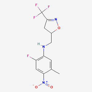 molecular formula C12H11F4N3O3 B7435411 2-fluoro-5-methyl-4-nitro-N-[[3-(trifluoromethyl)-4,5-dihydro-1,2-oxazol-5-yl]methyl]aniline 