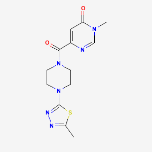 molecular formula C13H16N6O2S B7435426 3-Methyl-6-[4-(5-methyl-1,3,4-thiadiazol-2-yl)piperazine-1-carbonyl]pyrimidin-4-one 
