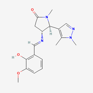 molecular formula C18H22N4O3 B7435434 (4R,5S)-5-(1,5-dimethylpyrazol-4-yl)-4-[(2-hydroxy-3-methoxyphenyl)methylideneamino]-1-methylpyrrolidin-2-one 