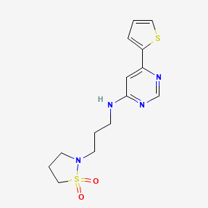 molecular formula C14H18N4O2S2 B7435494 N-[3-(1,1-dioxo-1,2-thiazolidin-2-yl)propyl]-6-thiophen-2-ylpyrimidin-4-amine 