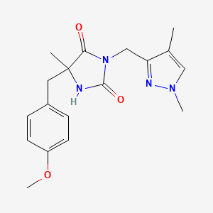 molecular formula C18H22N4O3 B7435499 3-[(1,4-Dimethylpyrazol-3-yl)methyl]-5-[(4-methoxyphenyl)methyl]-5-methylimidazolidine-2,4-dione 