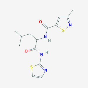 molecular formula C14H18N4O2S2 B7435602 3-methyl-N-[4-methyl-1-oxo-1-(1,3-thiazol-2-ylamino)pentan-2-yl]-1,2-thiazole-5-carboxamide 