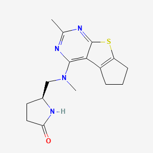 molecular formula C16H20N4OS B7435620 (5S)-5-[[methyl-(10-methyl-7-thia-9,11-diazatricyclo[6.4.0.02,6]dodeca-1(12),2(6),8,10-tetraen-12-yl)amino]methyl]pyrrolidin-2-one 