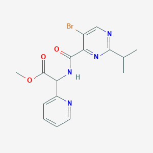 molecular formula C16H17BrN4O3 B7435626 Methyl 2-[(5-bromo-2-propan-2-ylpyrimidine-4-carbonyl)amino]-2-pyridin-2-ylacetate 