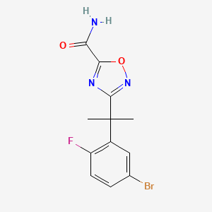 molecular formula C12H11BrFN3O2 B7435661 3-[2-(5-Bromo-2-fluorophenyl)propan-2-yl]-1,2,4-oxadiazole-5-carboxamide 