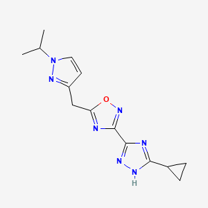 molecular formula C14H17N7O B7435689 3-(5-cyclopropyl-1H-1,2,4-triazol-3-yl)-5-[(1-propan-2-ylpyrazol-3-yl)methyl]-1,2,4-oxadiazole 