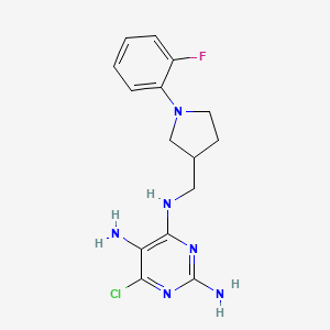 molecular formula C15H18ClFN6 B7435735 6-chloro-4-N-[[1-(2-fluorophenyl)pyrrolidin-3-yl]methyl]pyrimidine-2,4,5-triamine 