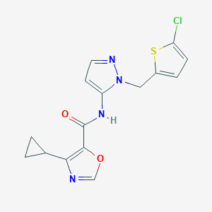 molecular formula C15H13ClN4O2S B7435773 N-[2-[(5-chlorothiophen-2-yl)methyl]pyrazol-3-yl]-4-cyclopropyl-1,3-oxazole-5-carboxamide 