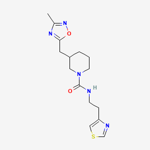 molecular formula C15H21N5O2S B7435778 3-[(3-methyl-1,2,4-oxadiazol-5-yl)methyl]-N-[2-(1,3-thiazol-4-yl)ethyl]piperidine-1-carboxamide 