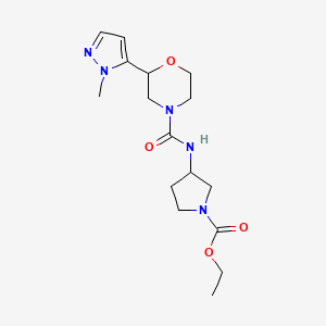 molecular formula C16H25N5O4 B7435823 Ethyl 3-[[2-(2-methylpyrazol-3-yl)morpholine-4-carbonyl]amino]pyrrolidine-1-carboxylate 