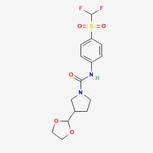 molecular formula C15H18F2N2O5S B7435837 N-[4-(difluoromethylsulfonyl)phenyl]-3-(1,3-dioxolan-2-yl)pyrrolidine-1-carboxamide 