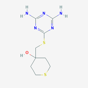 molecular formula C9H15N5OS2 B7435894 4-[(4,6-Diamino-1,3,5-triazin-2-yl)sulfanylmethyl]thian-4-ol 