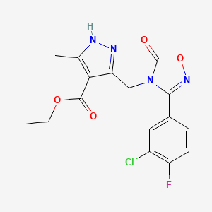 molecular formula C16H14ClFN4O4 B7435934 ethyl 3-[[3-(3-chloro-4-fluorophenyl)-5-oxo-1,2,4-oxadiazol-4-yl]methyl]-5-methyl-1H-pyrazole-4-carboxylate 