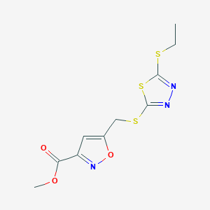 molecular formula C10H11N3O3S3 B7435959 Methyl 5-[(5-ethylsulfanyl-1,3,4-thiadiazol-2-yl)sulfanylmethyl]-1,2-oxazole-3-carboxylate 