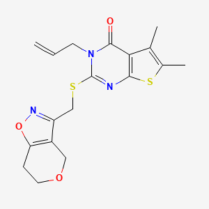 molecular formula C18H19N3O3S2 B7435965 2-(6,7-dihydro-4H-pyrano[3,4-d][1,2]oxazol-3-ylmethylsulfanyl)-5,6-dimethyl-3-prop-2-enylthieno[2,3-d]pyrimidin-4-one 