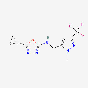 molecular formula C11H12F3N5O B7436096 5-cyclopropyl-N-[[2-methyl-5-(trifluoromethyl)pyrazol-3-yl]methyl]-1,3,4-oxadiazol-2-amine 