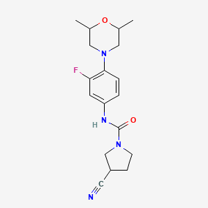 molecular formula C18H23FN4O2 B7436133 3-cyano-N-[4-(2,6-dimethylmorpholin-4-yl)-3-fluorophenyl]pyrrolidine-1-carboxamide 