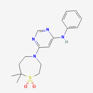 molecular formula C17H22N4O2S B7436171 6-(7,7-dimethyl-1,1-dioxo-1,4-thiazepan-4-yl)-N-phenylpyrimidin-4-amine 