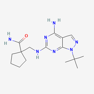 molecular formula C16H25N7O B7436227 1-[[(4-Amino-1-tert-butylpyrazolo[3,4-d]pyrimidin-6-yl)amino]methyl]cyclopentane-1-carboxamide 