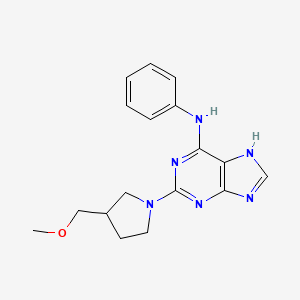 molecular formula C17H20N6O B7436235 2-[3-(methoxymethyl)pyrrolidin-1-yl]-N-phenyl-7H-purin-6-amine 