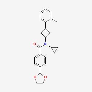 molecular formula C24H27NO3 B7436260 N-cyclopropyl-4-(1,3-dioxolan-2-yl)-N-[3-(2-methylphenyl)cyclobutyl]benzamide 
