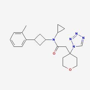 molecular formula C22H29N5O2 B7436266 N-cyclopropyl-N-[3-(2-methylphenyl)cyclobutyl]-2-[4-(tetrazol-1-yl)oxan-4-yl]acetamide 