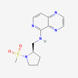 molecular formula C13H17N5O2S B7436285 N-[[(2R)-1-methylsulfonylpyrrolidin-2-yl]methyl]pyrido[3,4-b]pyrazin-5-amine 
