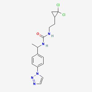 molecular formula C16H19Cl2N5O B7436293 1-[2-(2,2-Dichlorocyclopropyl)ethyl]-3-[1-[4-(triazol-1-yl)phenyl]ethyl]urea 