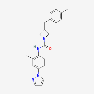 molecular formula C22H24N4O B7436317 3-[(4-methylphenyl)methyl]-N-(2-methyl-4-pyrazol-1-ylphenyl)azetidine-1-carboxamide 