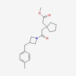 molecular formula C21H29NO3 B7436353 Methyl 2-[1-[2-[3-[(4-methylphenyl)methyl]azetidin-1-yl]-2-oxoethyl]cyclopentyl]acetate 