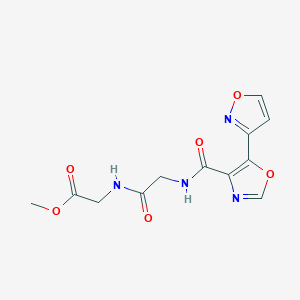 molecular formula C12H12N4O6 B7436376 Methyl 2-[[2-[[5-(1,2-oxazol-3-yl)-1,3-oxazole-4-carbonyl]amino]acetyl]amino]acetate 