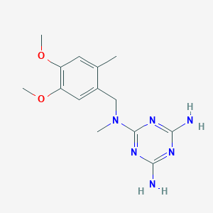 molecular formula C14H20N6O2 B7436386 2-N-[(4,5-dimethoxy-2-methylphenyl)methyl]-2-N-methyl-1,3,5-triazine-2,4,6-triamine 