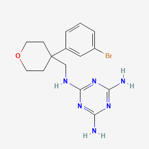 molecular formula C15H19BrN6O B7436401 2-N-[[4-(3-bromophenyl)oxan-4-yl]methyl]-1,3,5-triazine-2,4,6-triamine 
