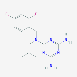 molecular formula C14H18F2N6 B7436406 2-N-[(2,4-difluorophenyl)methyl]-2-N-(2-methylpropyl)-1,3,5-triazine-2,4,6-triamine 