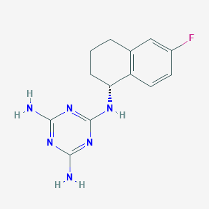molecular formula C13H15FN6 B7436463 2-N-[(1R)-6-fluoro-1,2,3,4-tetrahydronaphthalen-1-yl]-1,3,5-triazine-2,4,6-triamine 