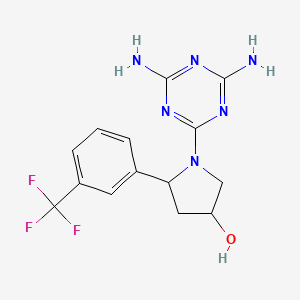 molecular formula C14H15F3N6O B7436478 1-(4,6-Diamino-1,3,5-triazin-2-yl)-5-[3-(trifluoromethyl)phenyl]pyrrolidin-3-ol 