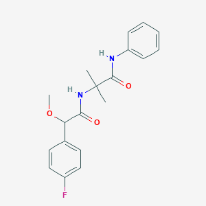 molecular formula C19H21FN2O3 B7436575 2-[[2-(4-fluorophenyl)-2-methoxyacetyl]amino]-2-methyl-N-phenylpropanamide 