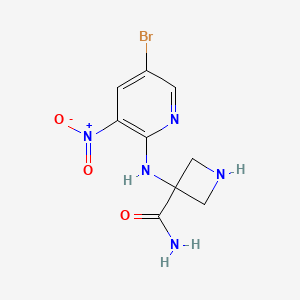 molecular formula C9H10BrN5O3 B7436576 3-[(5-Bromo-3-nitropyridin-2-yl)amino]azetidine-3-carboxamide 