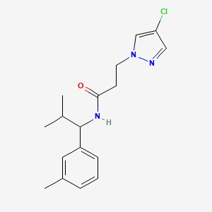 molecular formula C17H22ClN3O B7436586 3-(4-chloropyrazol-1-yl)-N-[2-methyl-1-(3-methylphenyl)propyl]propanamide 