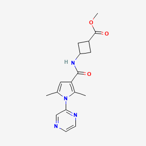 molecular formula C17H20N4O3 B7436601 Methyl 3-[(2,5-dimethyl-1-pyrazin-2-ylpyrrole-3-carbonyl)amino]cyclobutane-1-carboxylate 