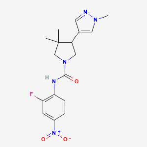 molecular formula C17H20FN5O3 B7436616 N-(2-fluoro-4-nitrophenyl)-3,3-dimethyl-4-(1-methylpyrazol-4-yl)pyrrolidine-1-carboxamide 