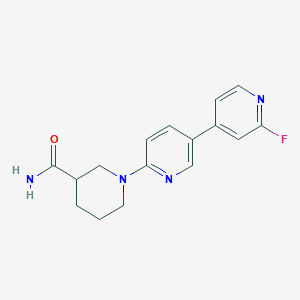 molecular formula C16H17FN4O B7436646 1-[5-(2-Fluoropyridin-4-yl)pyridin-2-yl]piperidine-3-carboxamide 