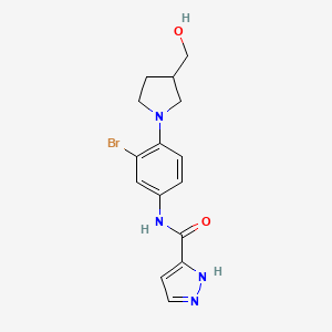 molecular formula C15H17BrN4O2 B7436691 N-[3-bromo-4-[3-(hydroxymethyl)pyrrolidin-1-yl]phenyl]-1H-pyrazole-5-carboxamide 
