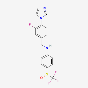 molecular formula C17H13F4N3OS B7436696 N-[(3-fluoro-4-imidazol-1-ylphenyl)methyl]-4-(trifluoromethylsulfinyl)aniline 