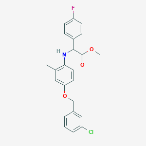 molecular formula C23H21ClFNO3 B7436706 Methyl 2-[4-[(3-chlorophenyl)methoxy]-2-methylanilino]-2-(4-fluorophenyl)acetate 